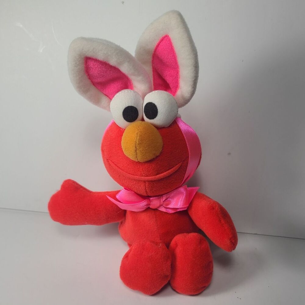 Tyco 1998 Sesame Street EASTER BUNNY EARS ELMO 9" Bean Plush Vintage